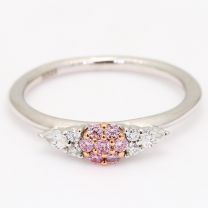 Bellissima Argyle pink and white round and pear cut diamond floral cluster ring