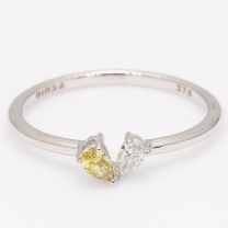 Petaline pear-cut yellow and white diamond stackable heart ring