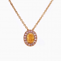 Heidi yellow and Argyle pink diamond halo necklace