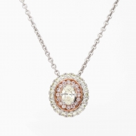 Ceres Argyle pink and oval cut white diamond halo pendant
