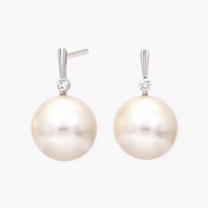 Caspian white South Sea pearl and white diamond drop stud earrings